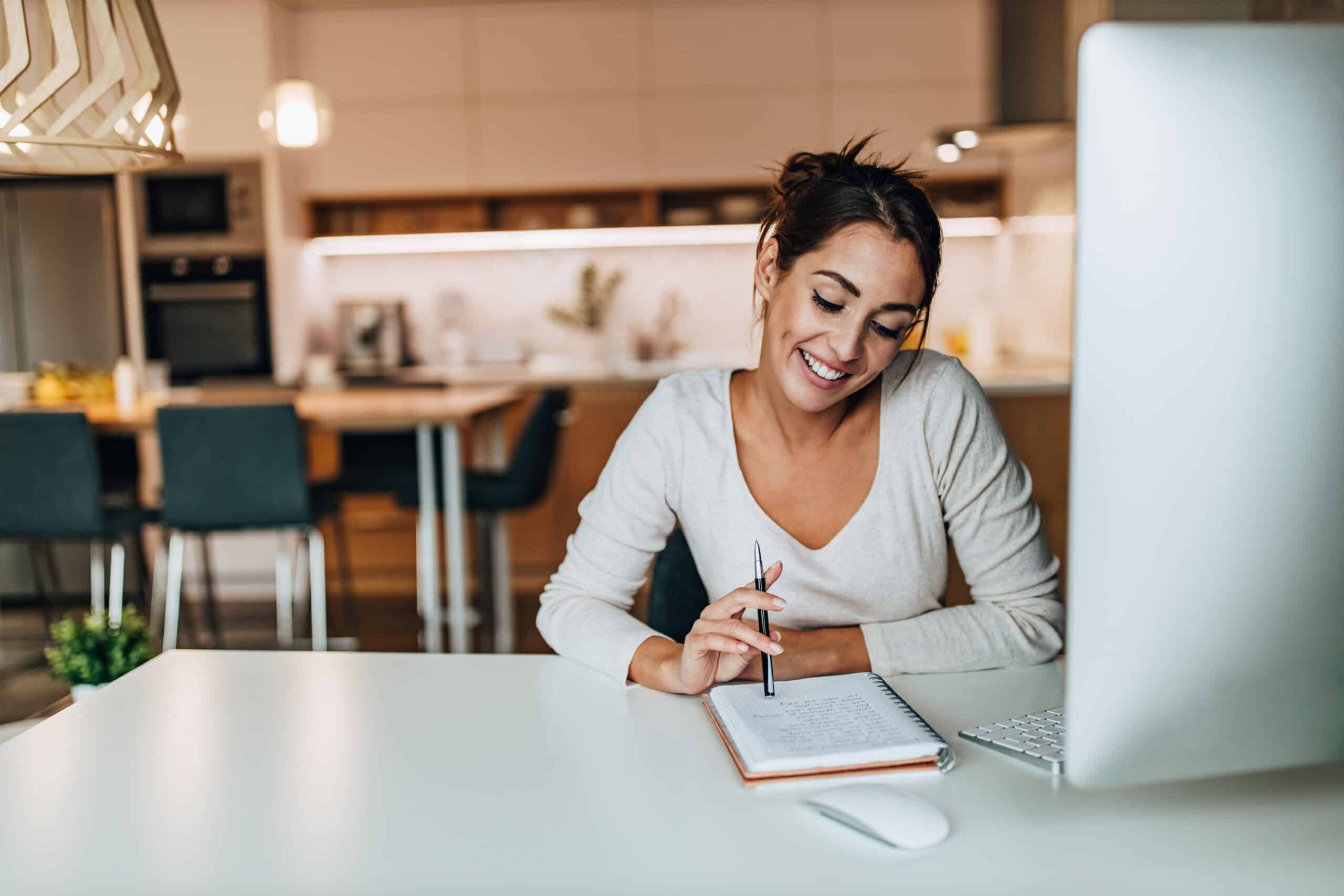 Smart girl, reading notes that she wrote.