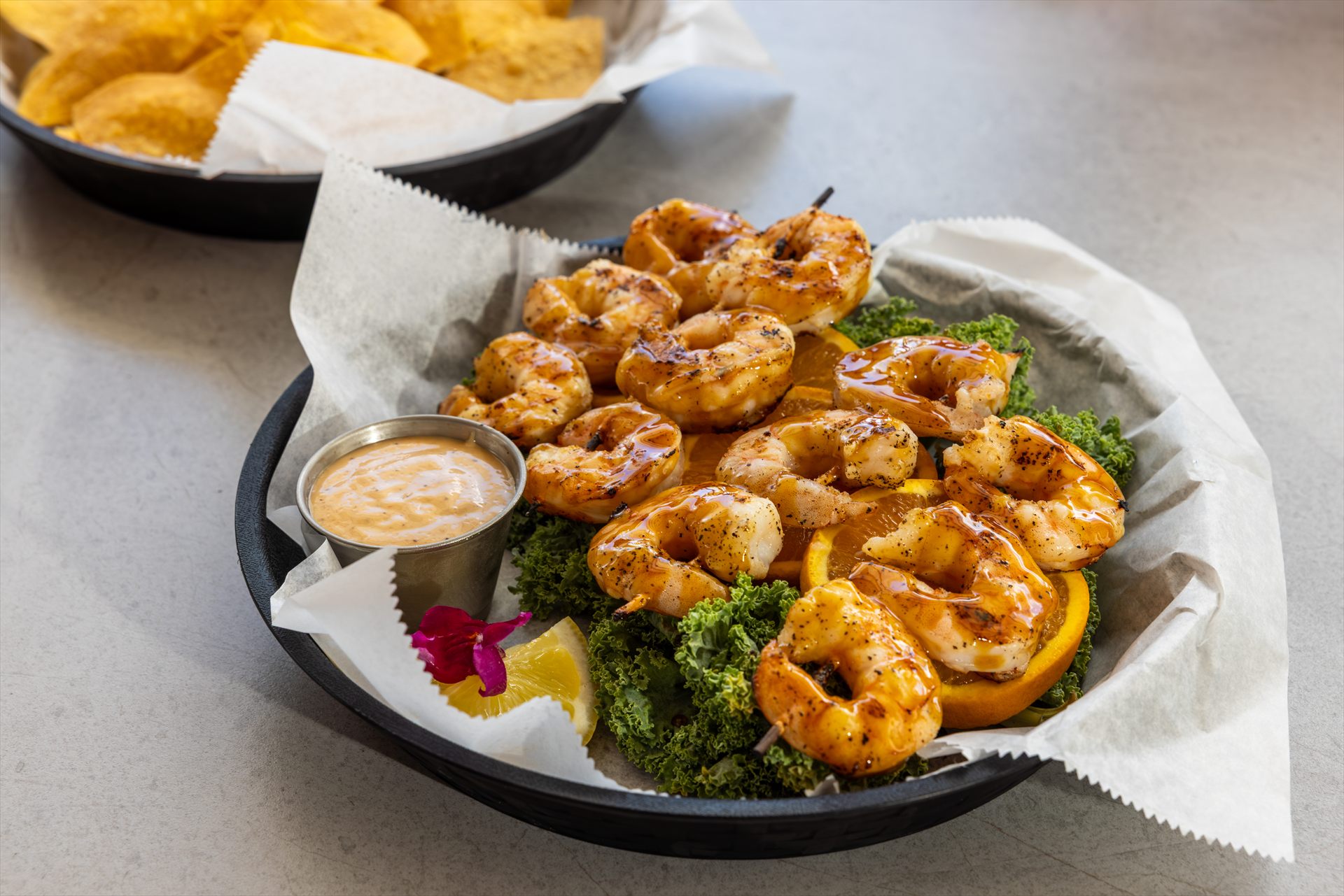 Glazed grilled shrimp served at Flip Flops